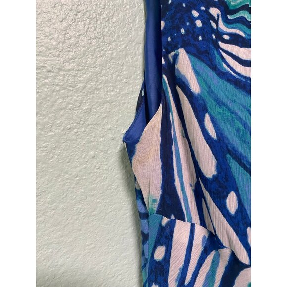 Vintage Evan Picone Women's Y2K Blue Floral Butterfly Dress Size 16 - Picture 7 of 9
